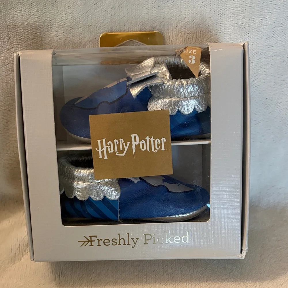Freshly Picked Harry Potter Ravenclaw Baby Moccasins in Blue and Silver, size‎ 3